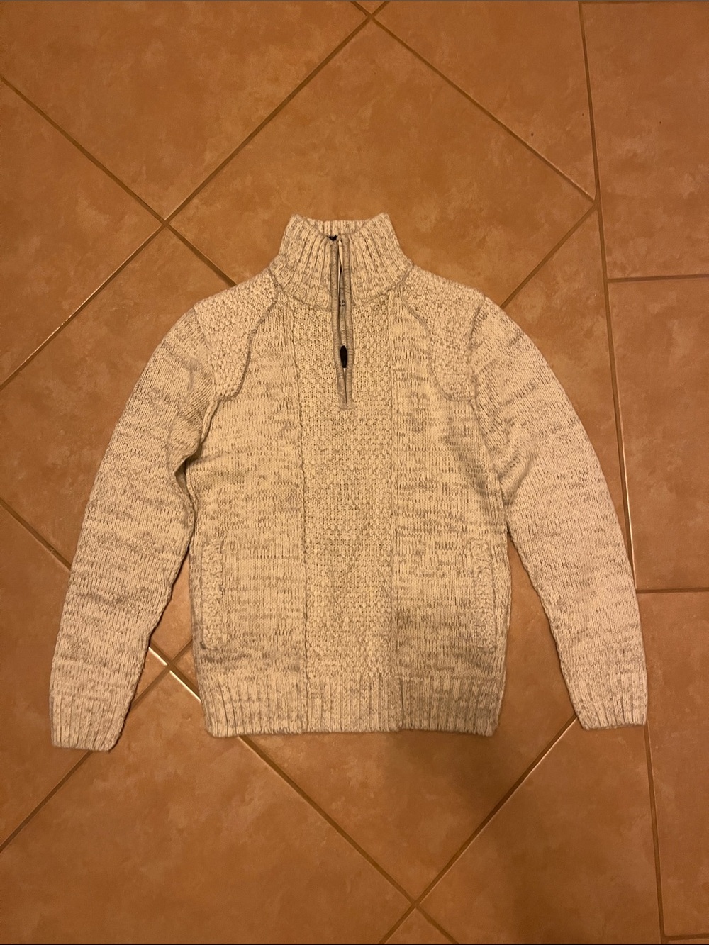 Men's Cream Half-Zip Cable Knit Sweater